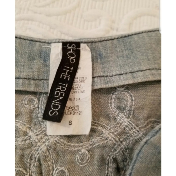 Chambray denim tunic dress embroidered boho Small - Picture 6 of 8